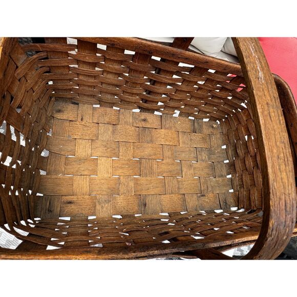 Beautiful antique split oak gathering basket; country, primitive wood basket - Picture 11 of 13